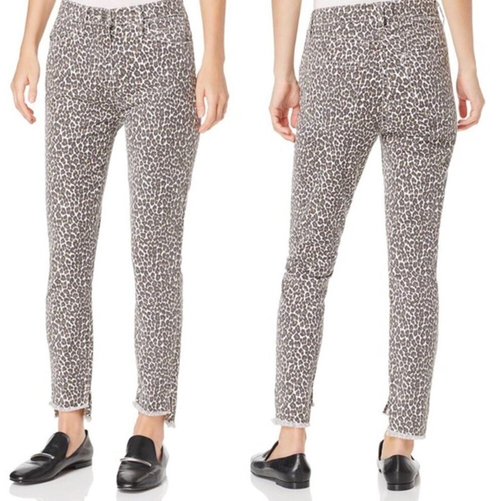 Current Elliott The Super High Waist Stiletto Snow Leopard Slit Step Hem Jeans